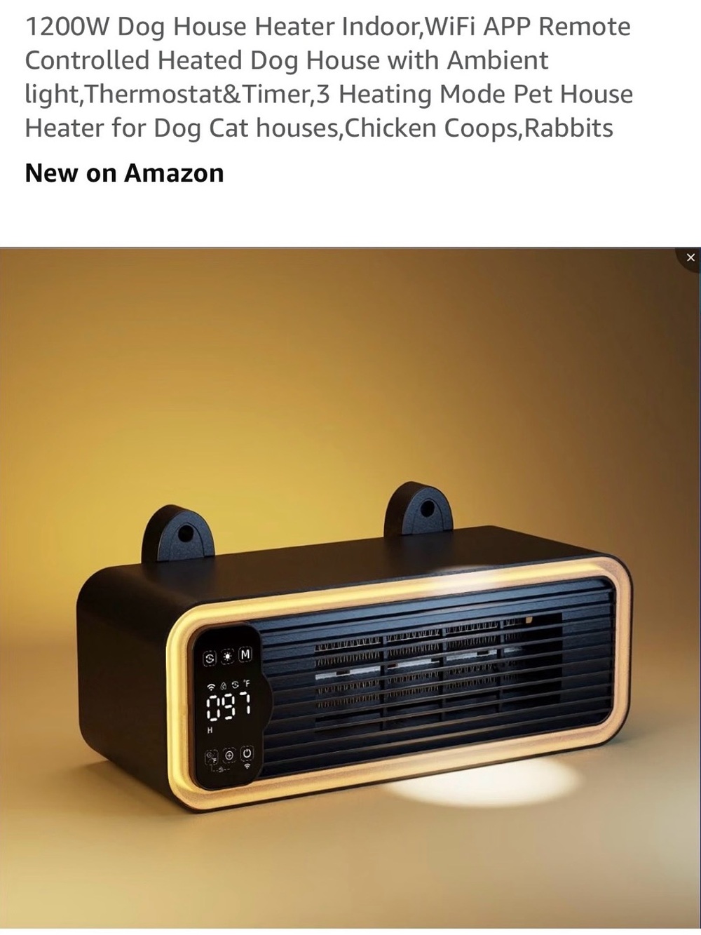 FurryPlanet 1200W WiFi APP Controlled Heated Dog House Heater Dog House Heater